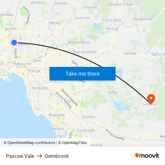 Pascoe Vale to Gembrook map