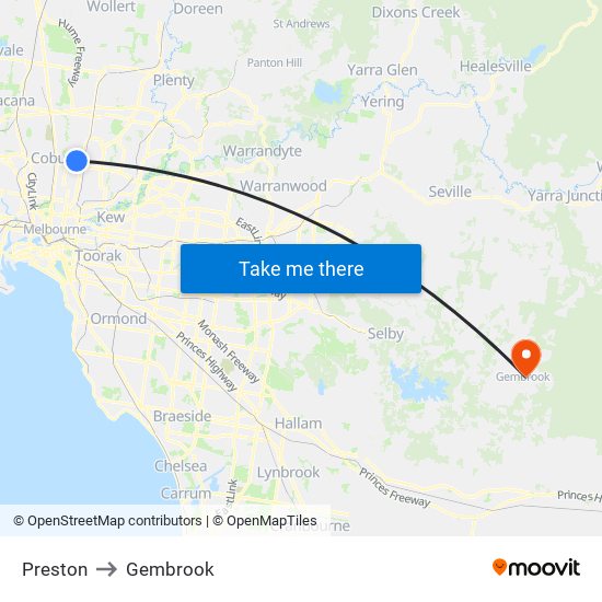 Preston to Gembrook map