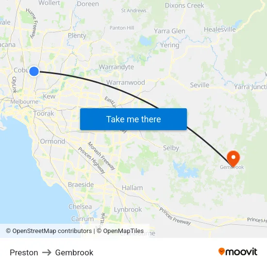 Preston to Gembrook map