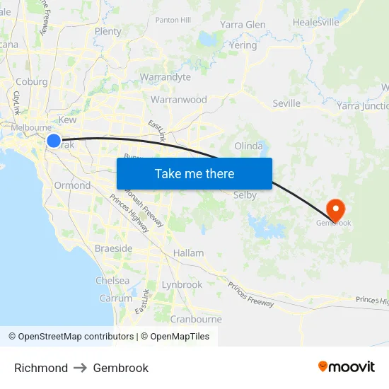 Richmond to Gembrook map