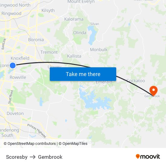 Scoresby to Gembrook map