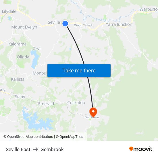 Seville East to Gembrook map