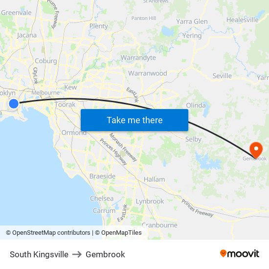 South Kingsville to Gembrook map