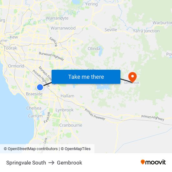 Springvale South to Gembrook map