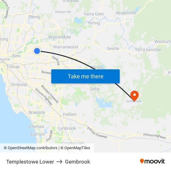 Templestowe Lower to Gembrook map