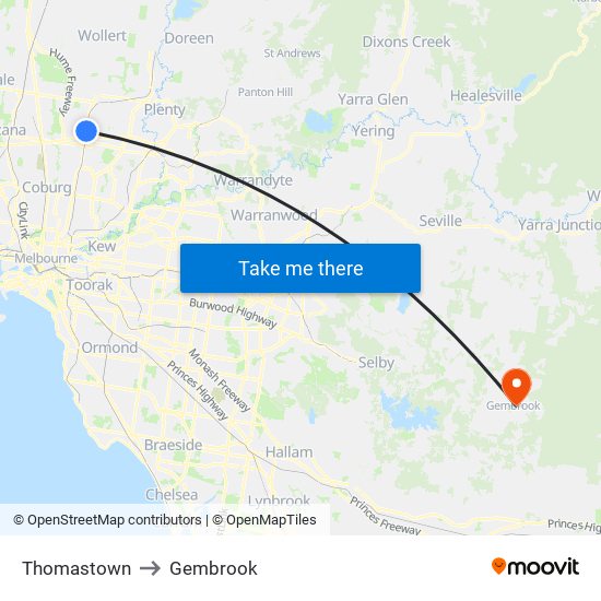 Thomastown to Gembrook map