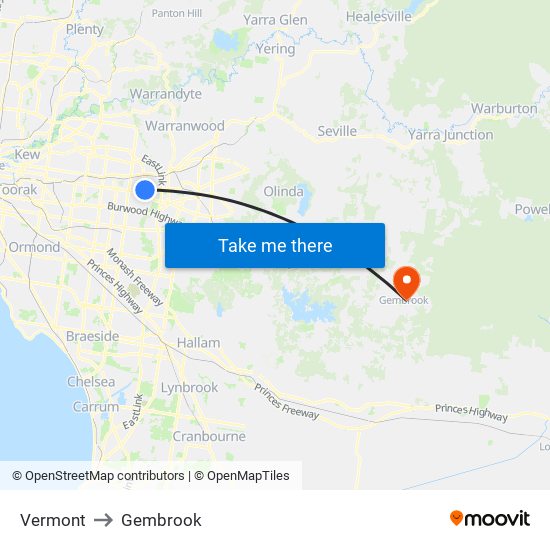 Vermont to Gembrook map