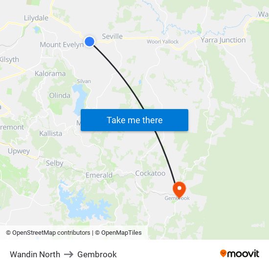 Wandin North to Gembrook map