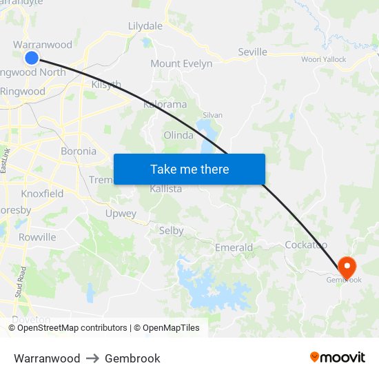 Warranwood to Gembrook map