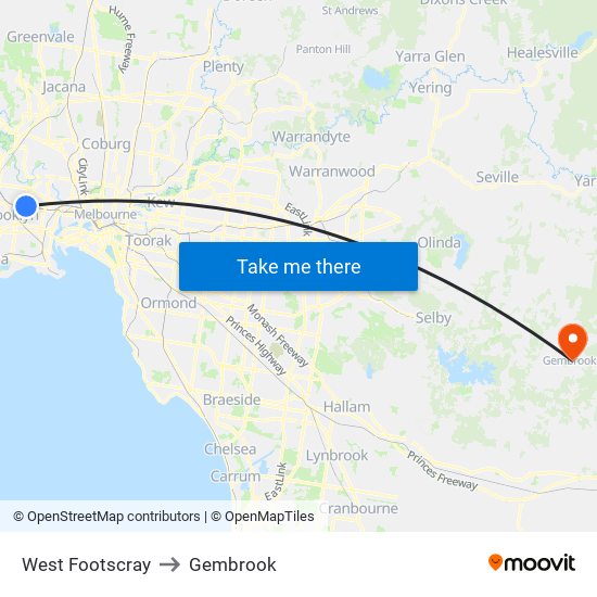 West Footscray to Gembrook map