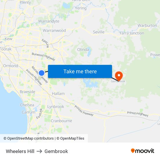 Wheelers Hill to Gembrook map