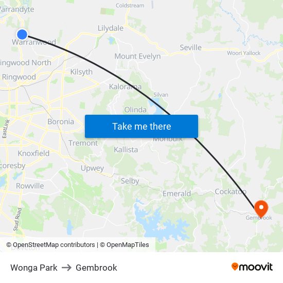Wonga Park to Gembrook map