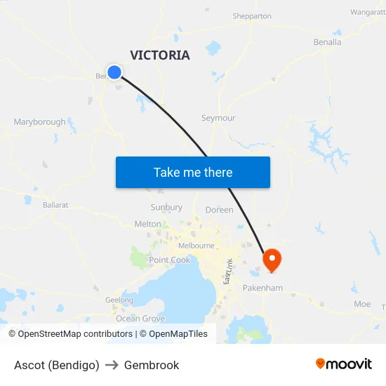 Ascot (Bendigo) to Gembrook map