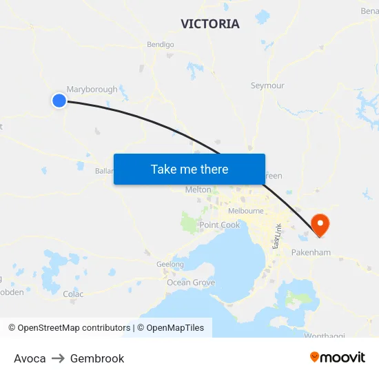 Avoca to Gembrook map