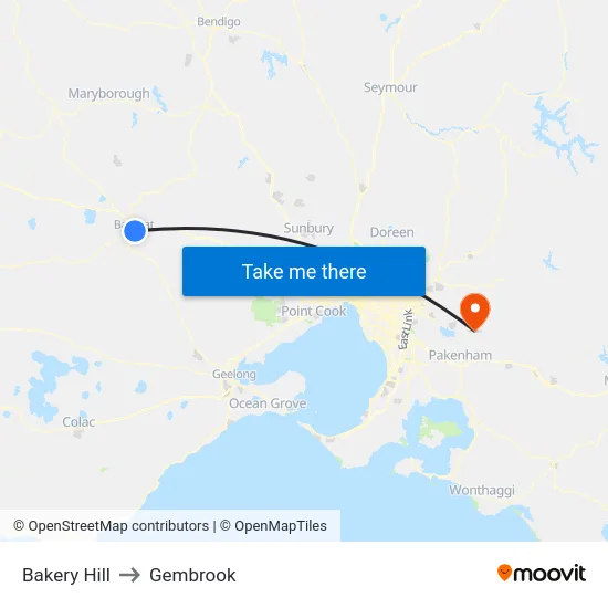 Bakery Hill to Gembrook map