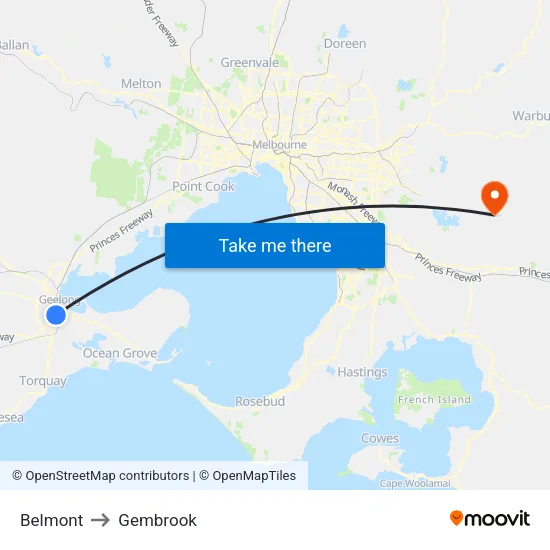 Belmont to Gembrook map