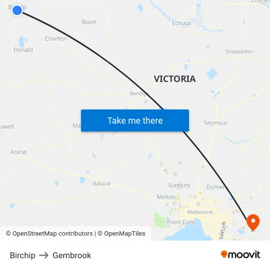 Birchip to Gembrook map