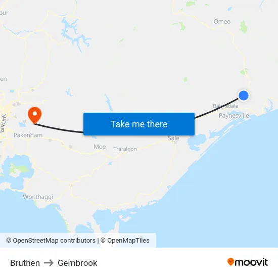 Bruthen to Gembrook map