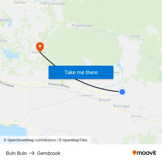 Buln Buln to Gembrook map