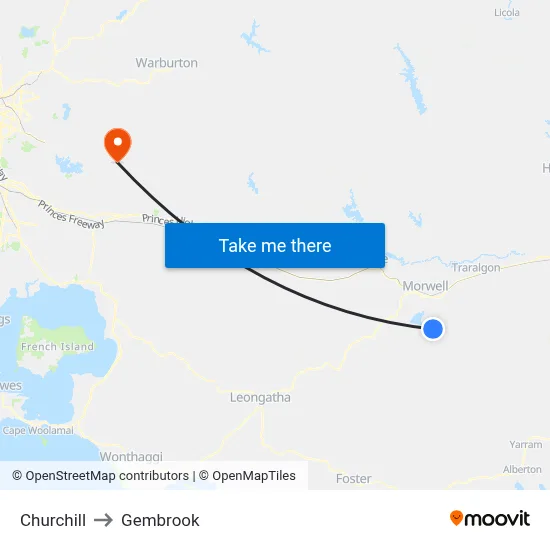 Churchill to Gembrook map