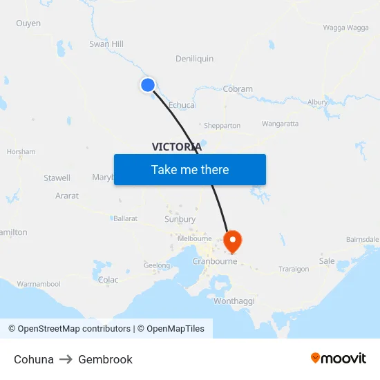 Cohuna to Gembrook map