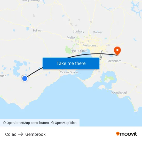 Colac to Gembrook map