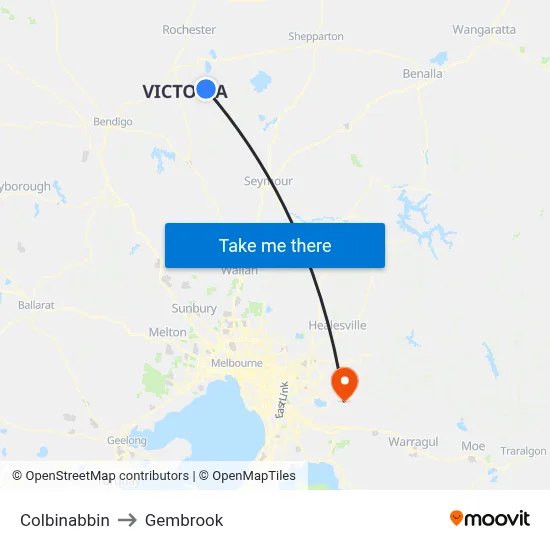 Colbinabbin to Gembrook map