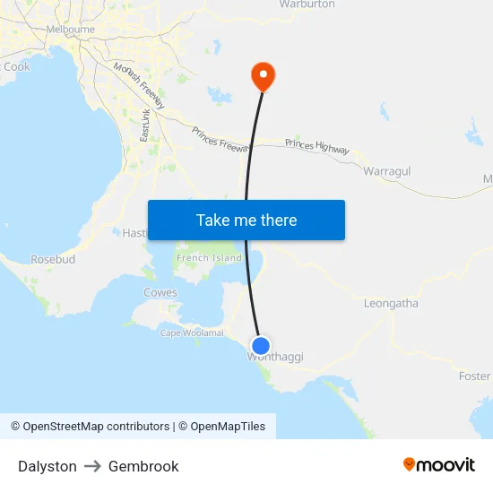 Dalyston to Gembrook map