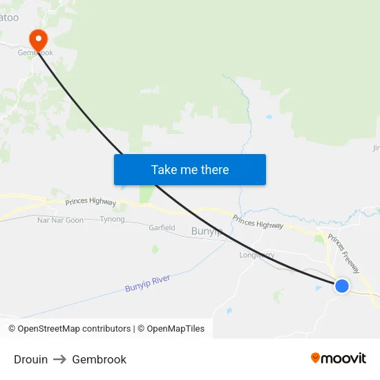 Drouin to Gembrook map