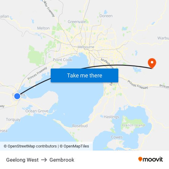 Geelong West to Gembrook map