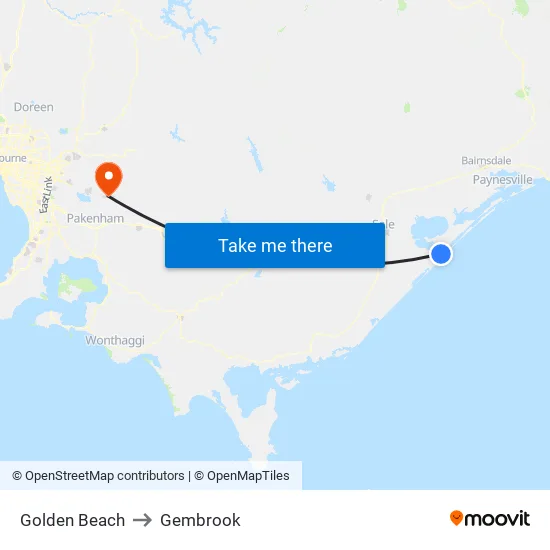 Golden Beach to Gembrook map