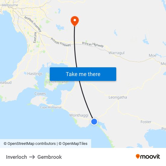 Inverloch to Gembrook map