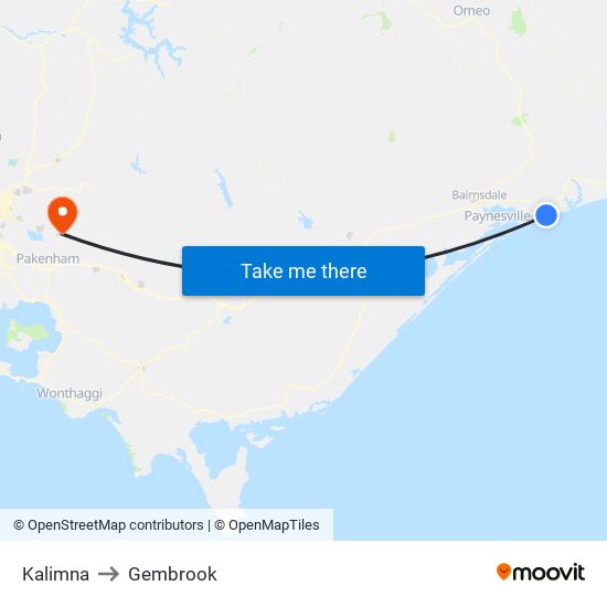 Kalimna to Gembrook map