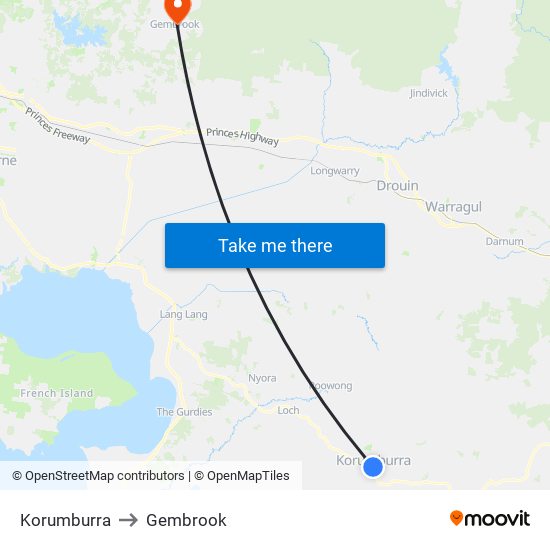 Korumburra to Gembrook map