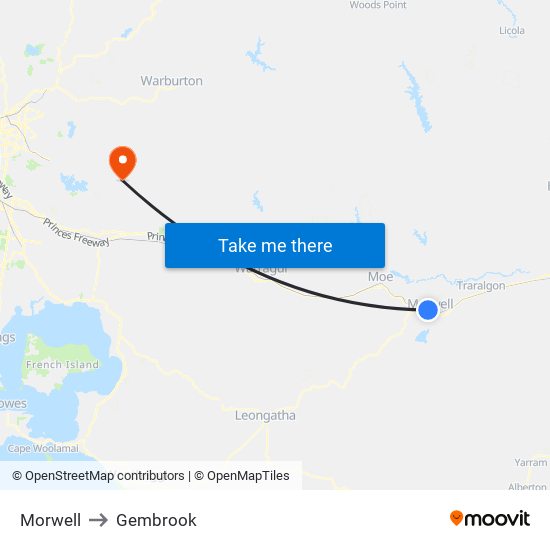 Morwell to Gembrook map