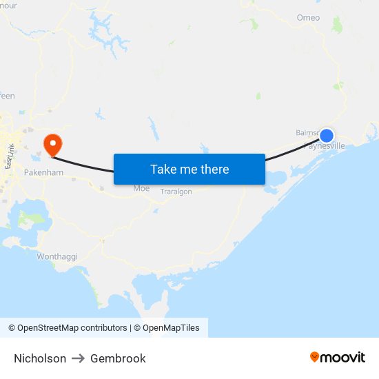 Nicholson to Gembrook map