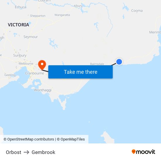 Orbost to Gembrook map