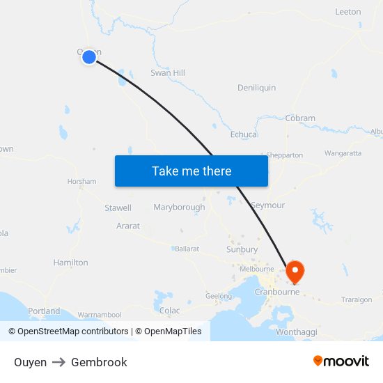 Ouyen to Gembrook map