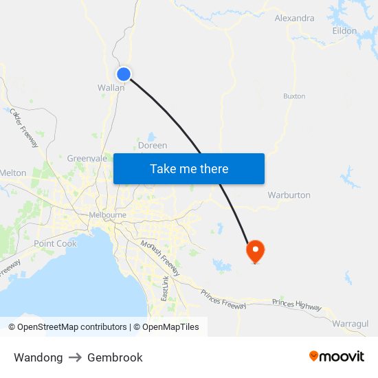 Wandong to Gembrook map