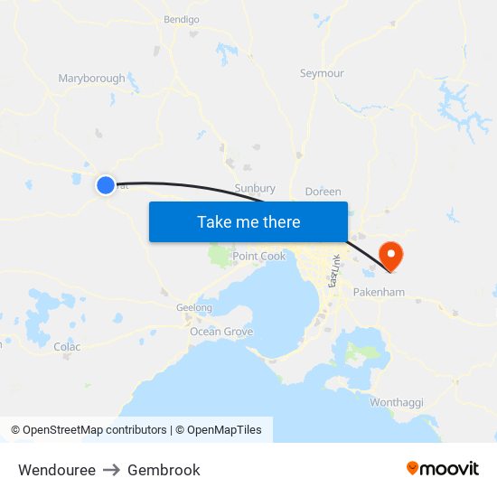 Wendouree to Gembrook map