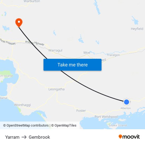 Yarram to Gembrook map