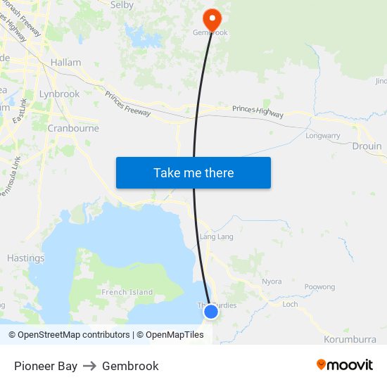 Pioneer Bay to Gembrook map