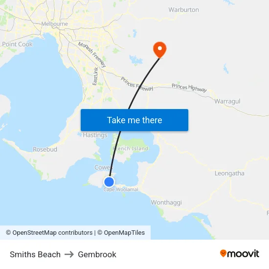 Smiths Beach to Gembrook map