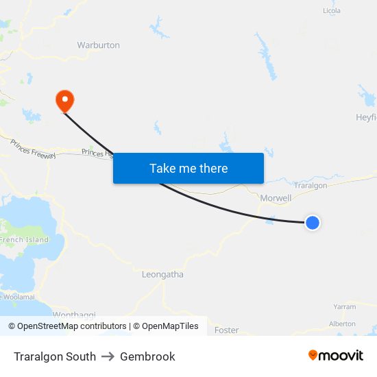 Traralgon South to Gembrook map