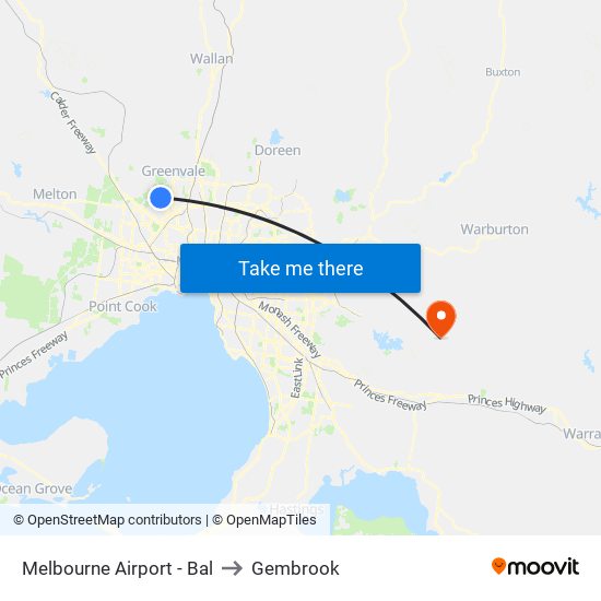 Melbourne Airport - Bal to Gembrook map