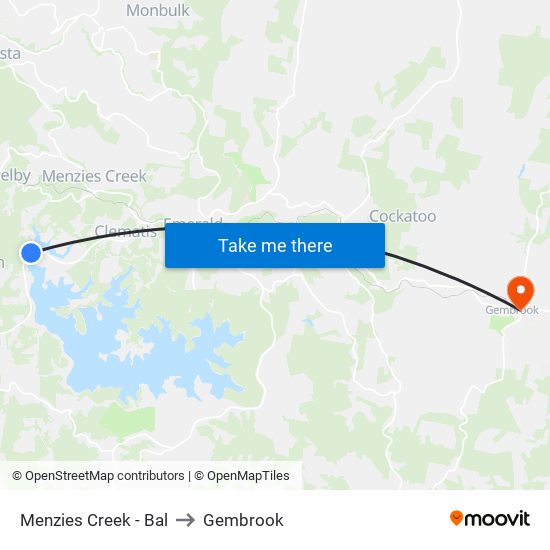 Menzies Creek - Bal to Gembrook map