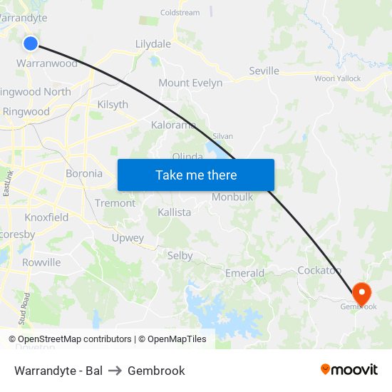 Warrandyte - Bal to Gembrook map