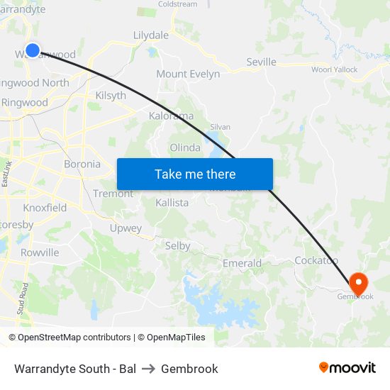 Warrandyte South - Bal to Gembrook map