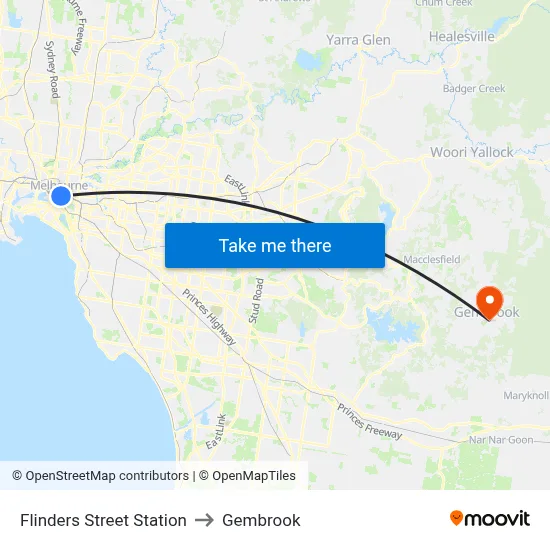 Flinders Street Station to Gembrook map