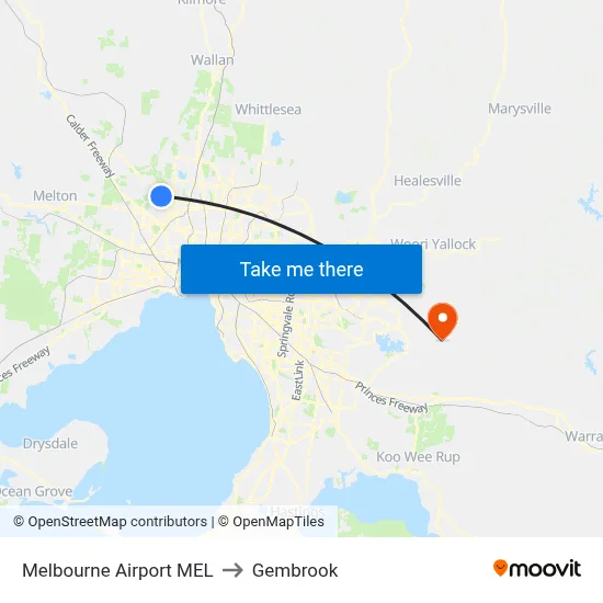 Melbourne Airport MEL to Gembrook map